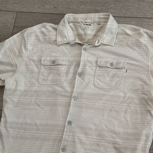 Linksoul‎ Shirt Jacket Mens XXL Beige Stripe Shacket Long Sleeve Button Down